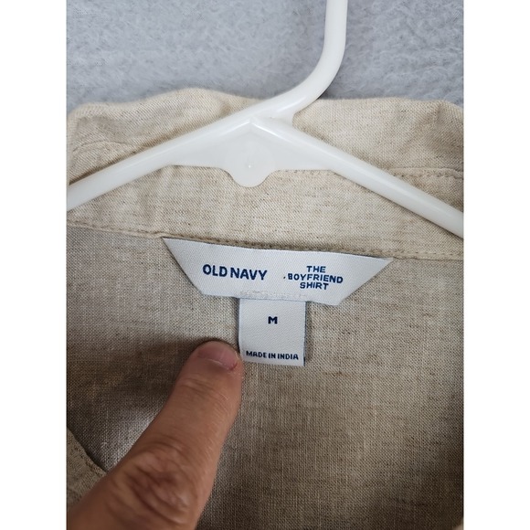 New Old Navy Linen-Blend Button-Down The Boyfriend Shirt Size Medium Beige $40 - Picture 3 of 12